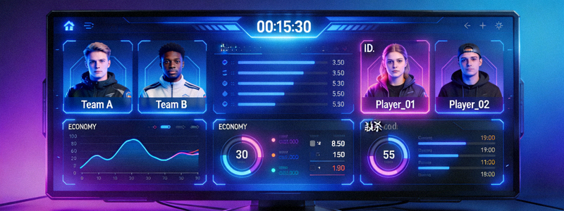 电竞数据可视化大屏 - 显示着复杂的比赛数据与趋势图