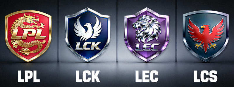 各大赛区标志墙 - 展示LPL、LCK、LEC、LCS等赛区徽章